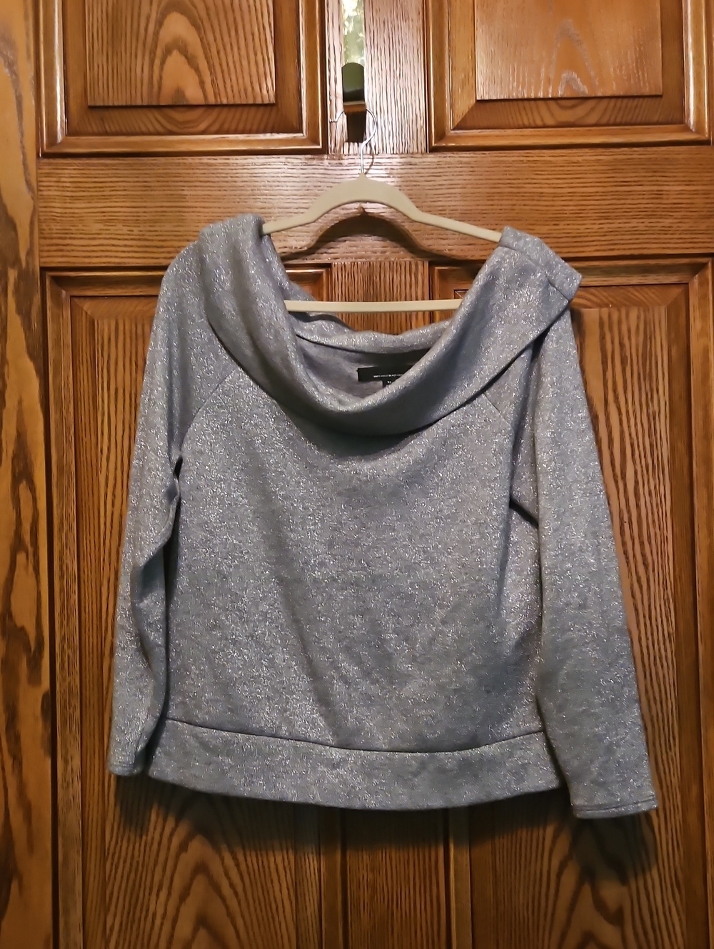 White House Black Market Silver Sparkle Off-Shoulder Sweater